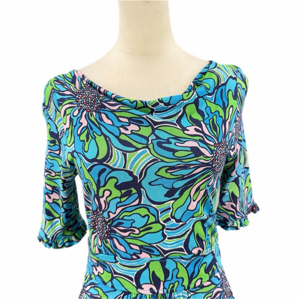 Lilly Pulitzer Blanca Teal Green Rehearsal Print Mermaidcore Floral Preppy Dress - Picture 4 of 13